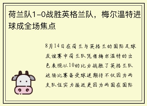 荷兰队1-0战胜英格兰队，梅尔温特进球成全场焦点